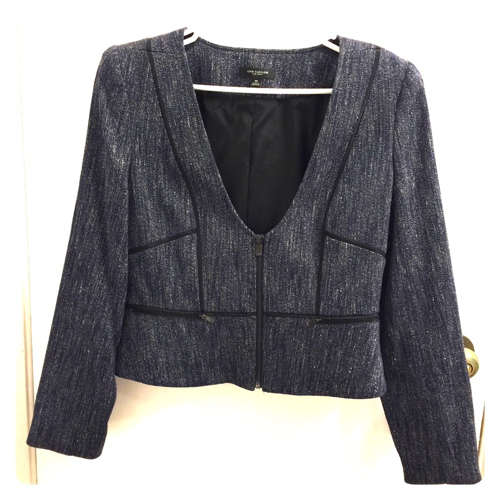 Ann Taylor navy blue tweed jacket Size 10